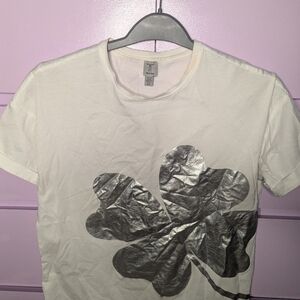 Tristan White Crew Neck Graphic Tee with Silver Logo